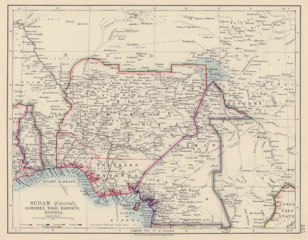 COLONIAL NIGERIA & CAMEROON. "Sudan" Dahomey (Benin) Togo, Kamerun 1901 map