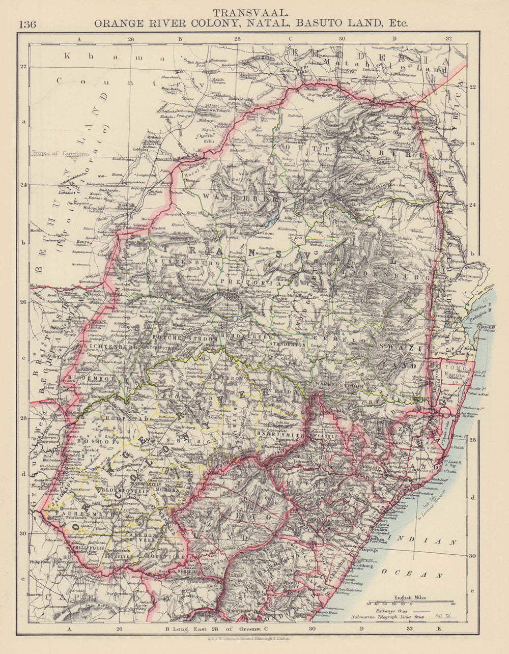 COLONIAL SOUTH AFRICA. Transvaal. Orange River Colony, Natal, Lesotho 1901 map