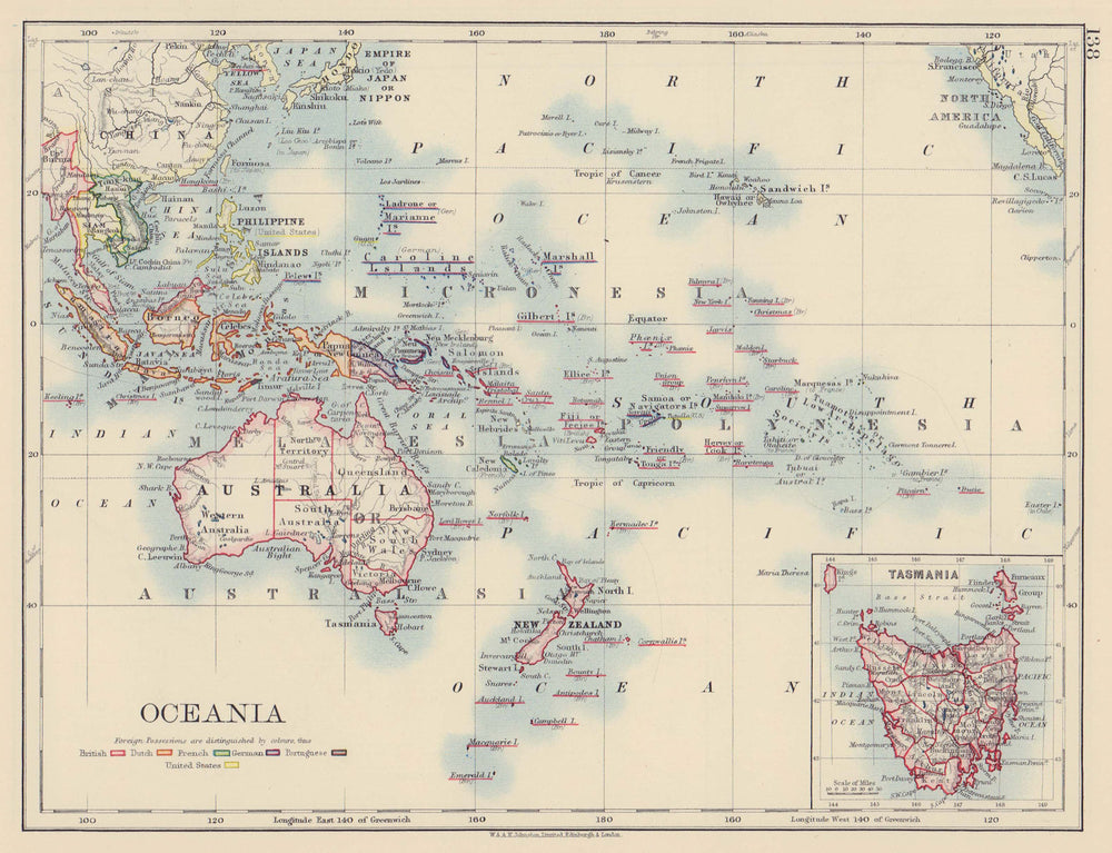 COLONIAL OCEANIA PACIFIC British Dutch Spanish French German Portuguese 1901 map