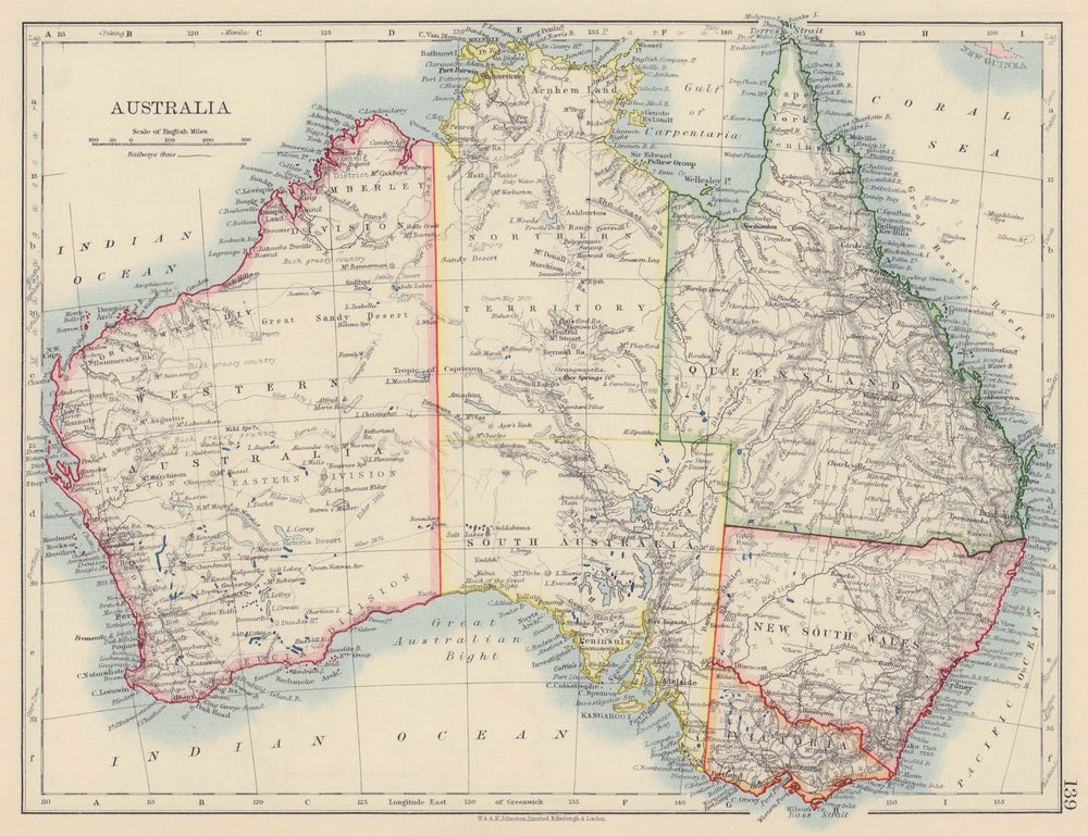 AUSTRALIA. States. Showing Northern Territory within SA. JOHNSTON 1901 old map