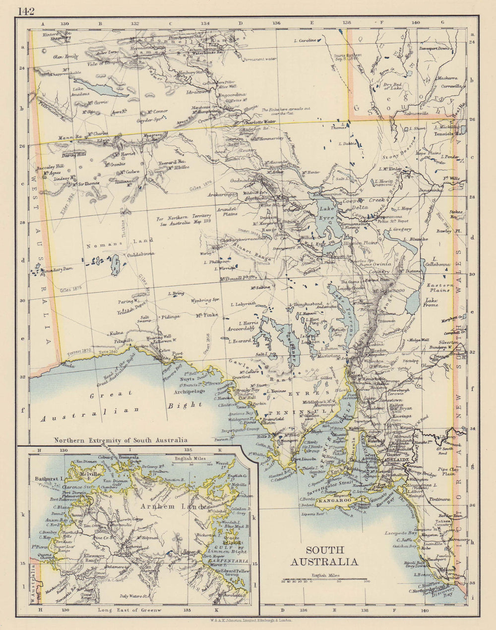 SOUTH AUSTRALIA Explorer route Stuart Giles Elder Forrest Eyre Tictkins 1901 map