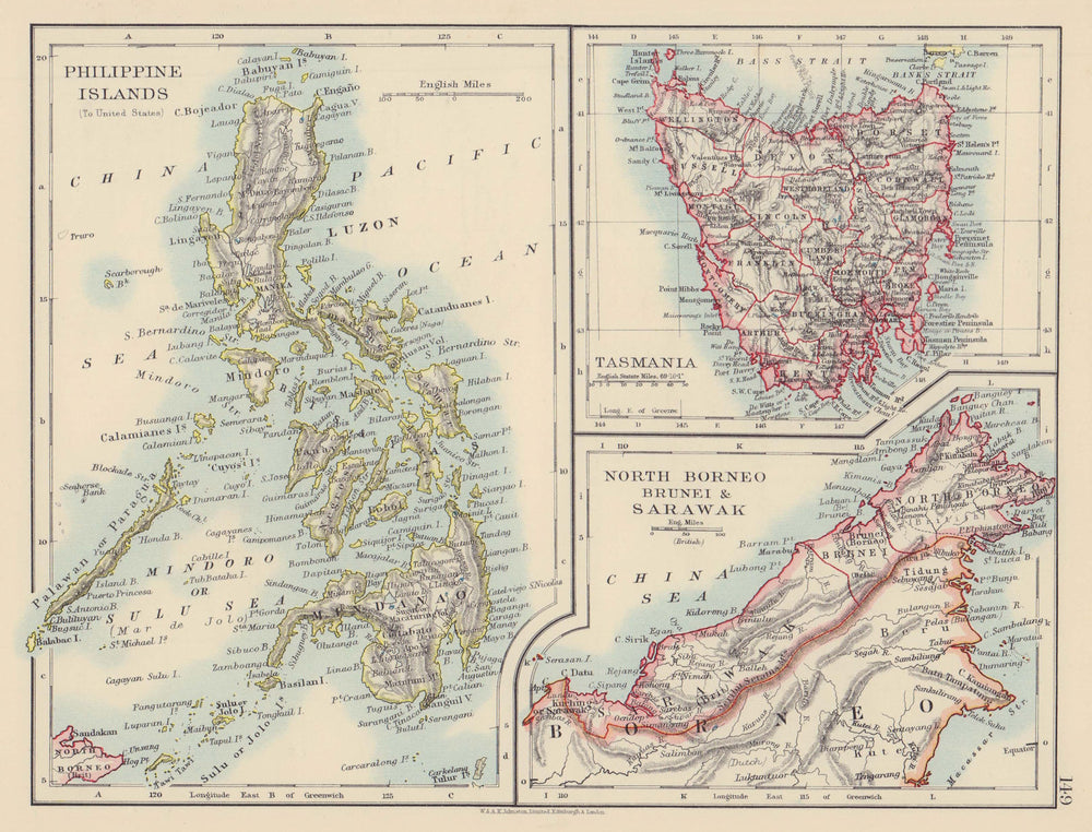 EAST ASIA. American Philippines. Tasmania North Borneo Brunei Sarawak 1901 map