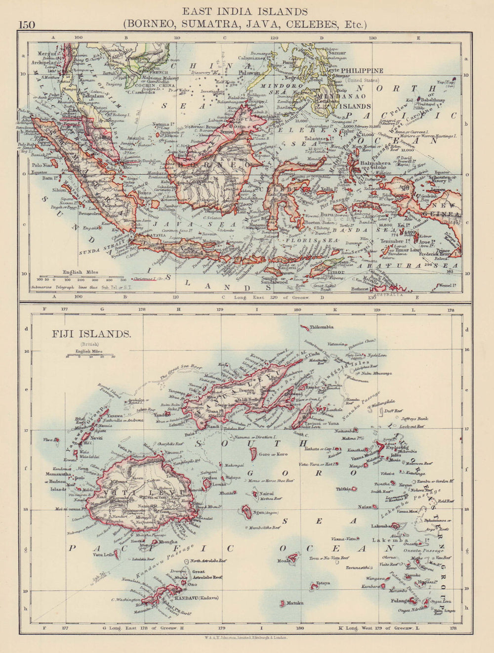 EAST INDIES & FIJI. Borneo Sumatra Java Celebes Malaya Philippines 1901 map