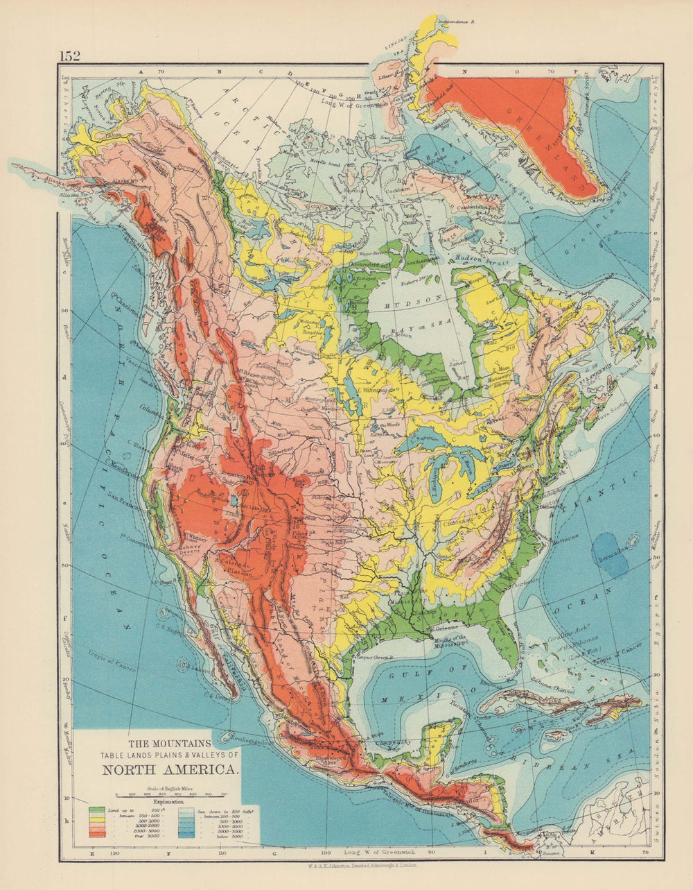 NORTH AMERICA RELIEF. Mountains Table Lands Plains Valleys. JOHNSTON 1901 map