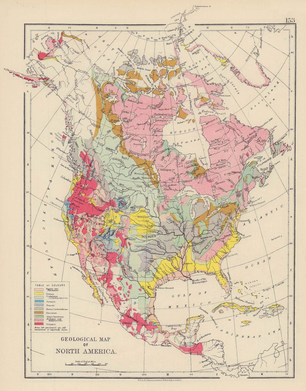 NORTH AMERICA GEOLOGICAL Volcanic Tertiary Jurassic Cretaceous JOHNSTON 1901 map