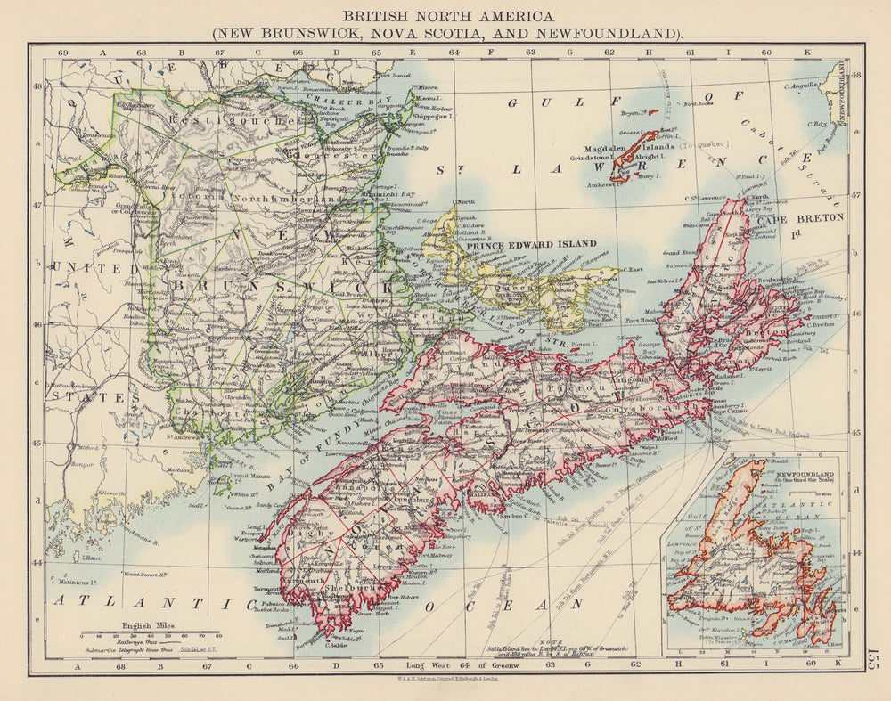 CANADA MARITIME PROVINCES. New Brunswick Nova Scotia Newfoundland 1901 old map