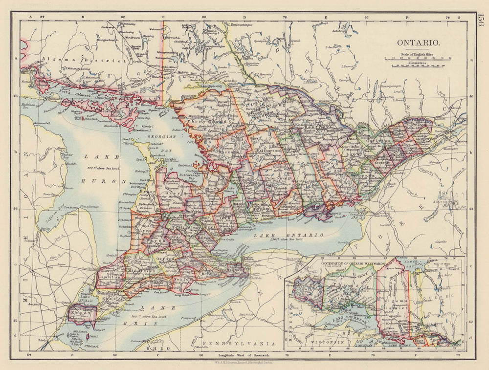 ONTARIO. Showing counties. British North America. Canada. JOHNSTON 1901 map