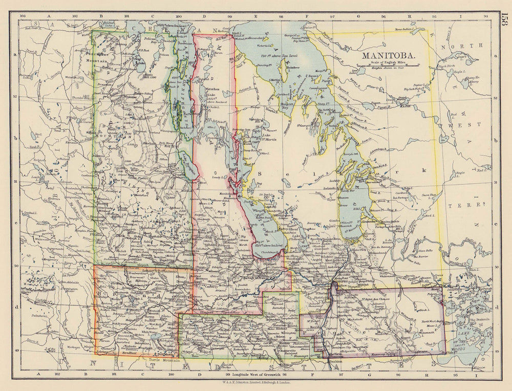 MANITOBA. Pre northward expansion. "postage stamp province". Railroads 1901 map