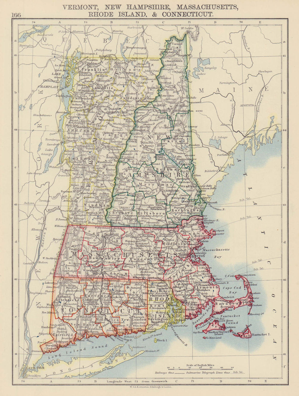 NEW ENGLAND. Vermont New Hampshire Massachusetts RI Connecticut 1901 old map