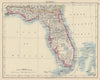 FLORIDA. State map. Shows Miami. Railroads. JOHNSTON 1901 old antique