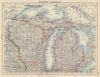 USA MIDWEST. Wisconsin Michigan. Great Lakes Superior Huron. Railroads 1901 map