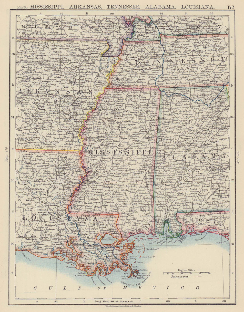 MISSISSIPPI VALLEY. Mississippi Arkansas Tennessee Alabama Louisiana 1901 map