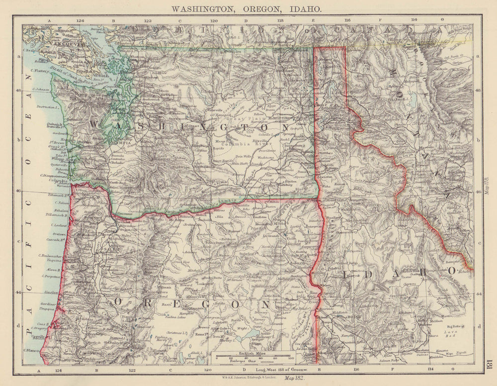 USA PACIFIC NORTHWEST Washington State Oregon Idaho. Railroads JOHNSTON 1901 map
