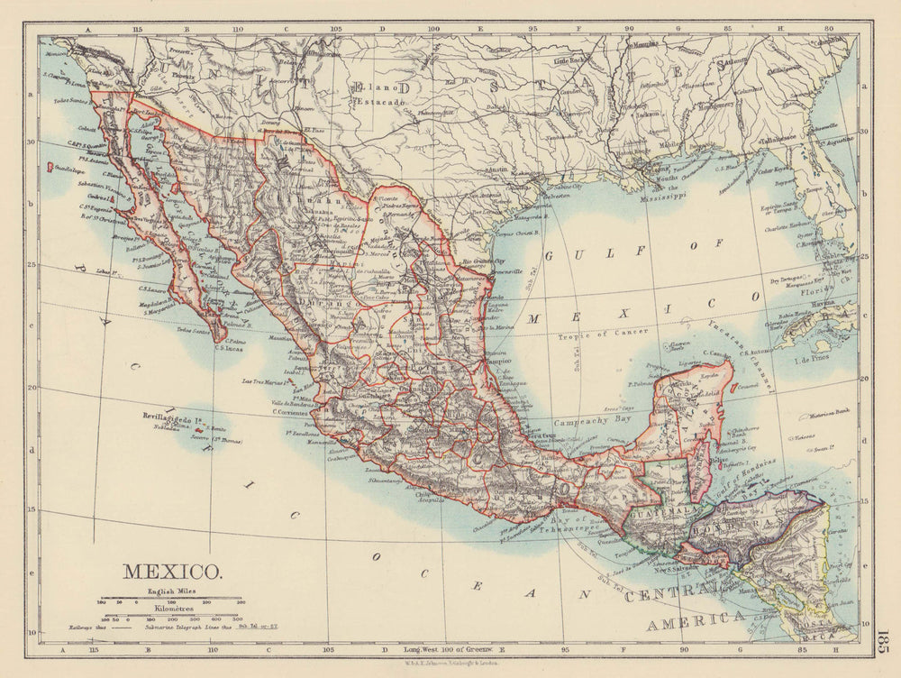 MEXICO & CENTRAL AMERICA. Guatemala British Honduras Salvador. JOHNSTON 1901 map