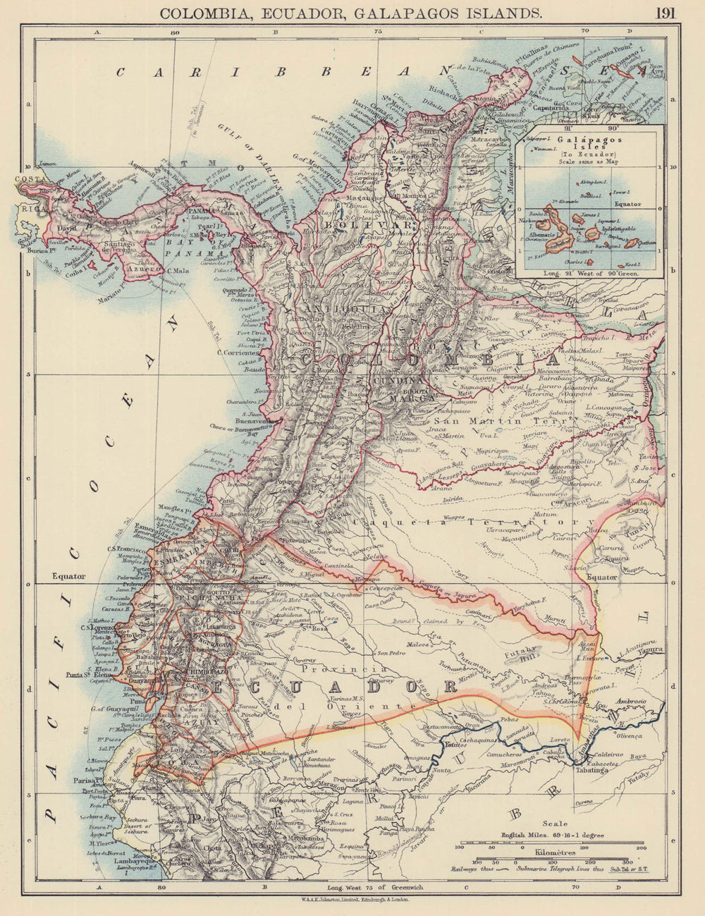 ANDEAN STATES. Colombia Ecuador Panama. States. South America. JOHNSTON 1901 map