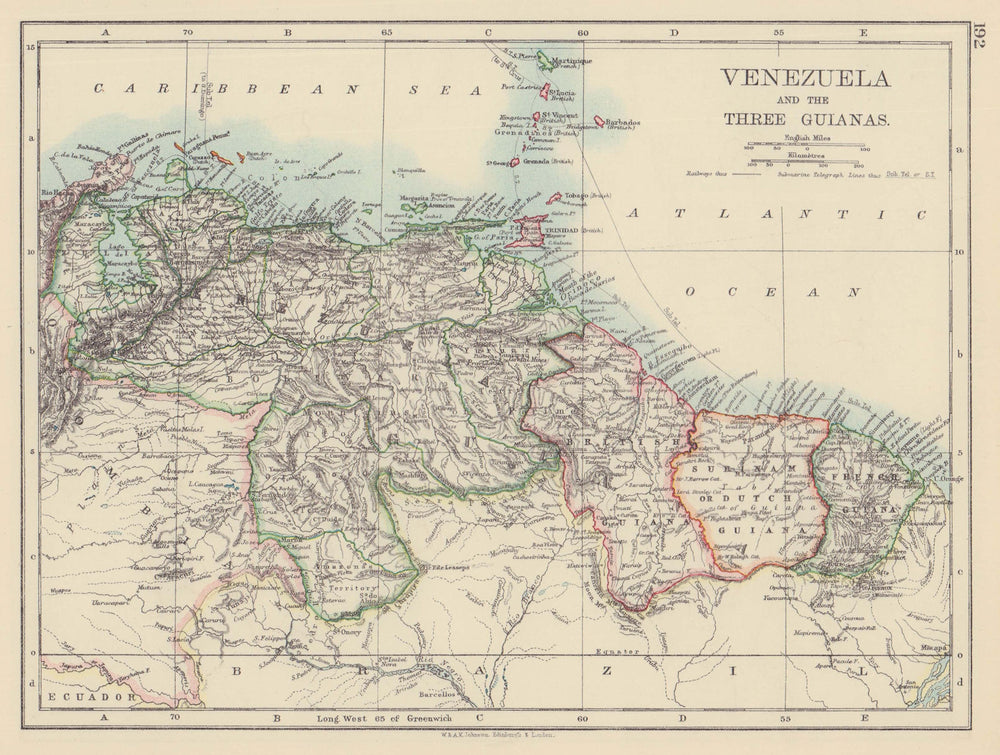 VENEZUELA/GUIANAS. Suriname. British French Dutch Guyana. JOHNSTON 1901 map