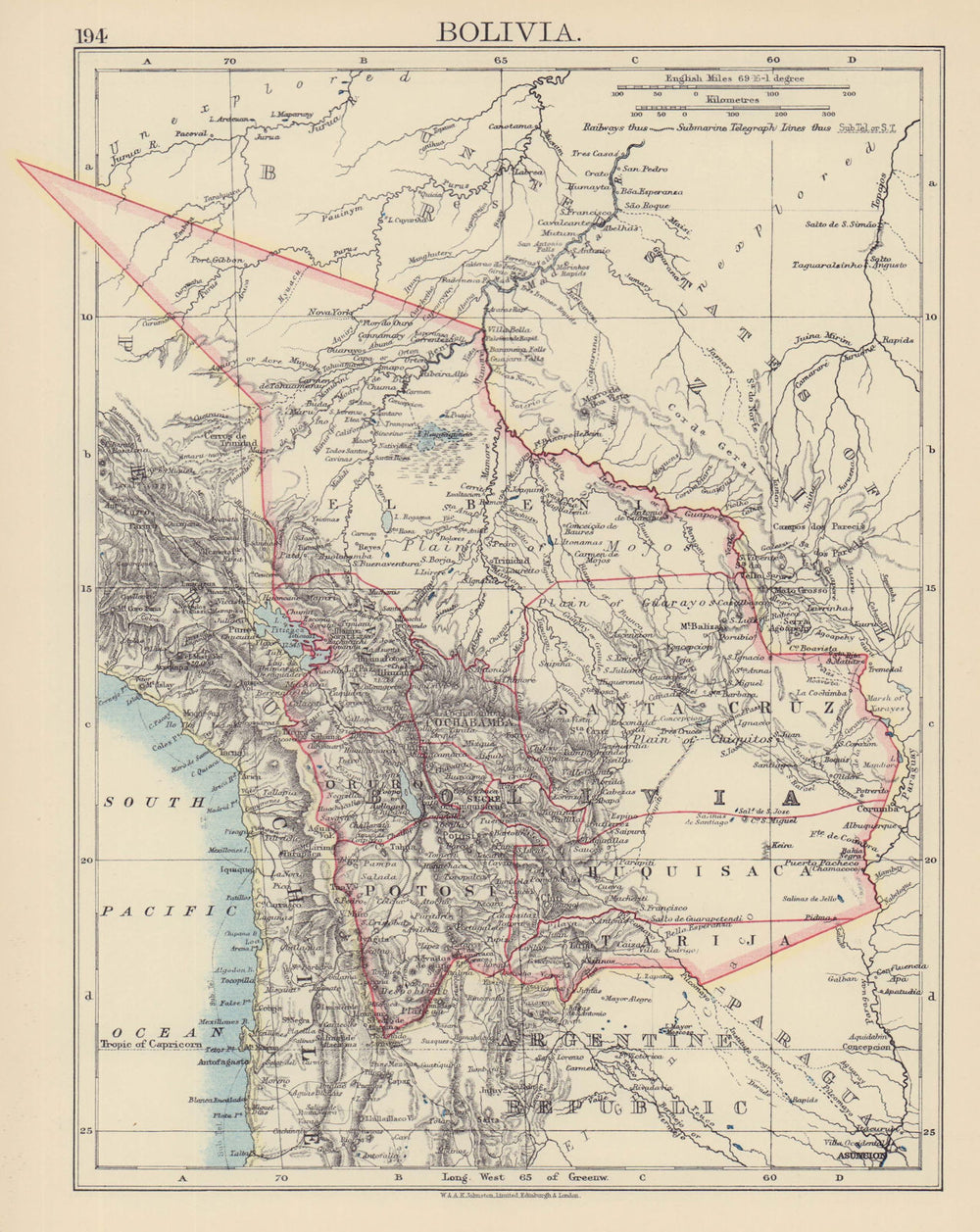 BOLIVIA Brazil/Paraguay borders pre Acre(1899-1903)& Chaco Wars(1932/5) 1901 map