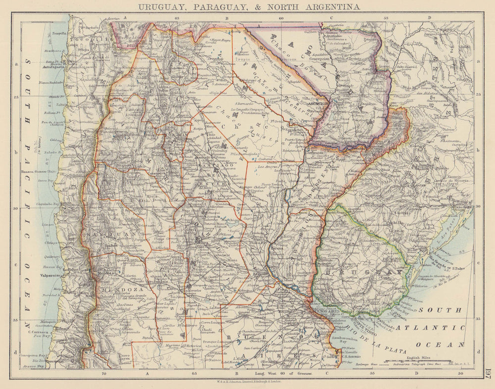 URUGUAY PARAGUAY NORTH ARGENTINA. Pre-Chaco War borders. Chile JOHNSTON 1901 map