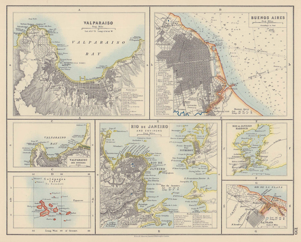SOUTH AMERICA CITIES. Buenos Aires Rio de Janeiro Valparaiso La Plata 1901 map