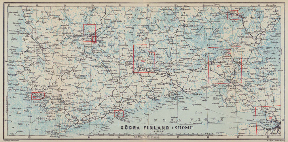 Southern Finland coast. Helsinki Viborg St Petersburg. BAEDEKER 1914 old map