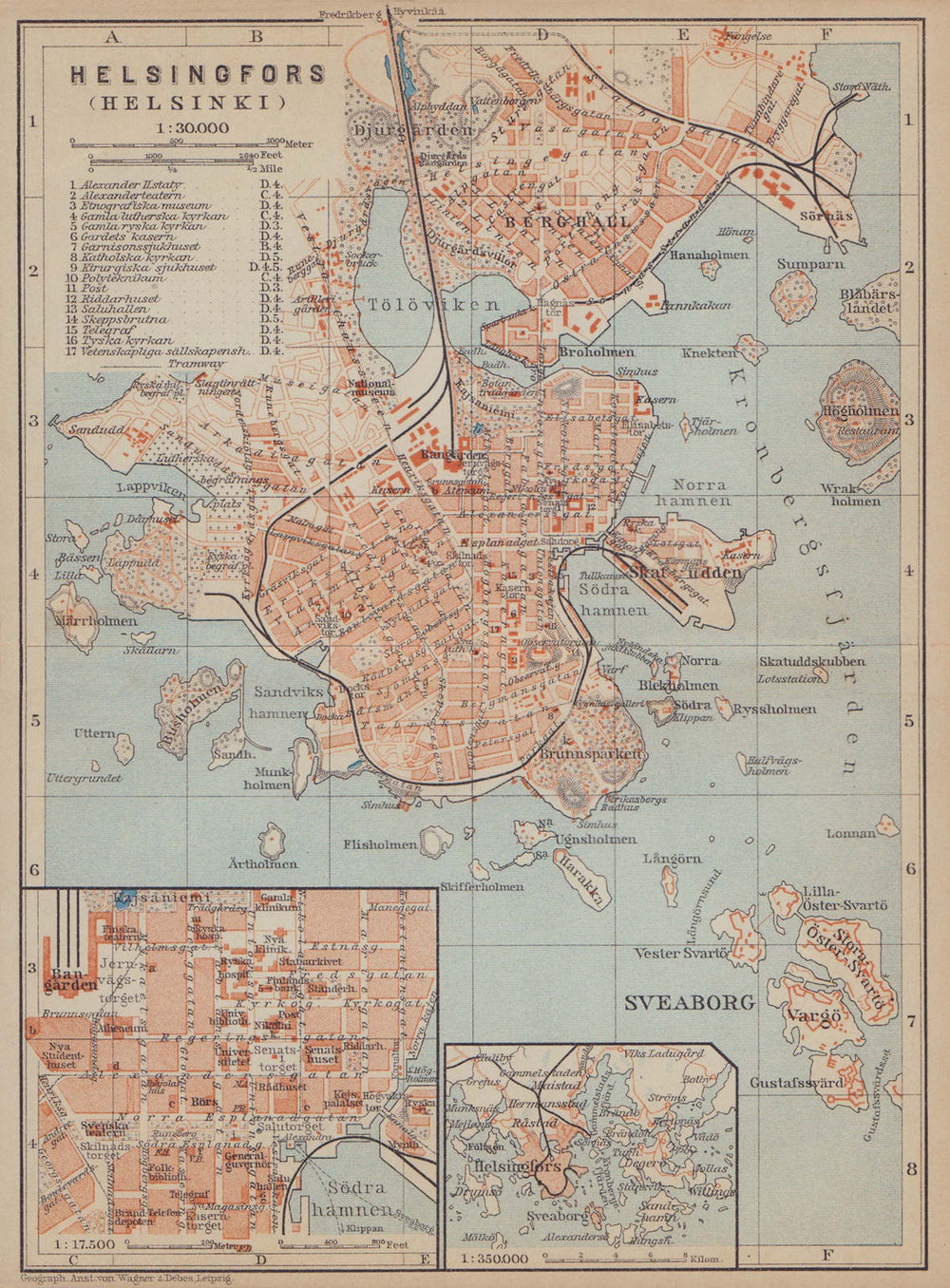 Helsinki (Helsingfors) town/city plan kaupunki kartta Finland. BAEDEKER 1914 map