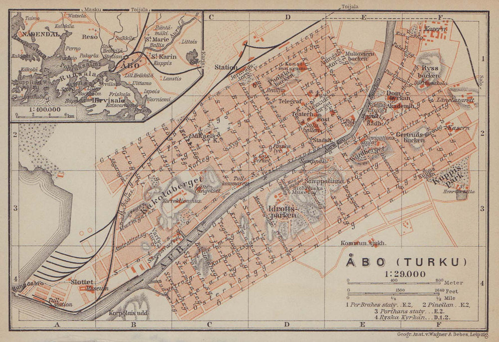 Turku (Åbo/Abo) town/city plan kaupunki kartta suunnitelma. Finland 1914 map