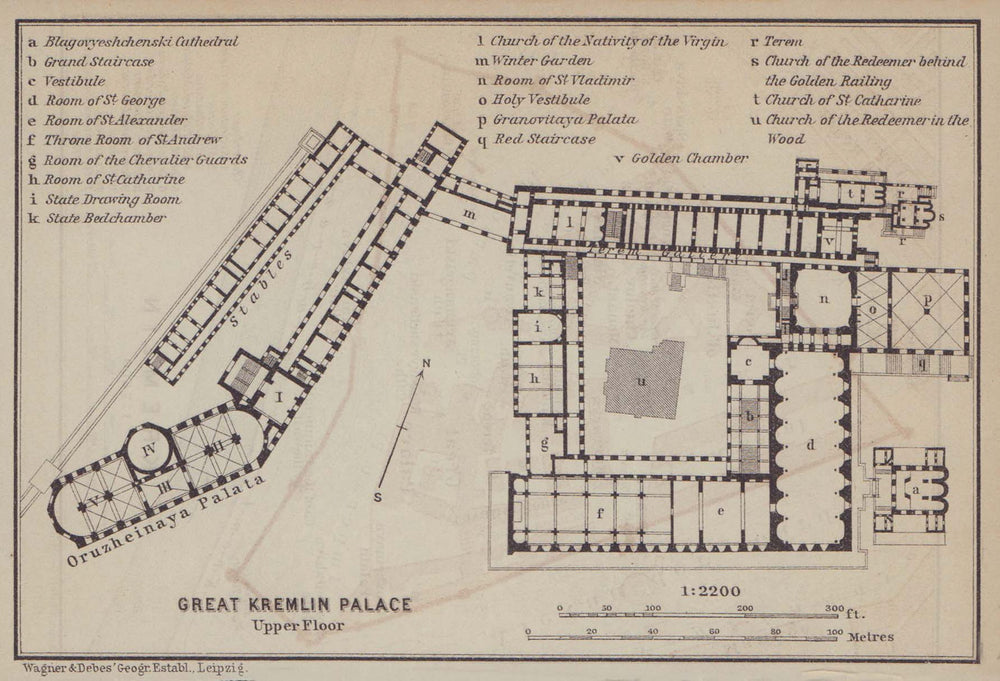 Grand Kremlin Palace, Moscow ground/floor plan. Russia. BAEDEKER 1914 old map