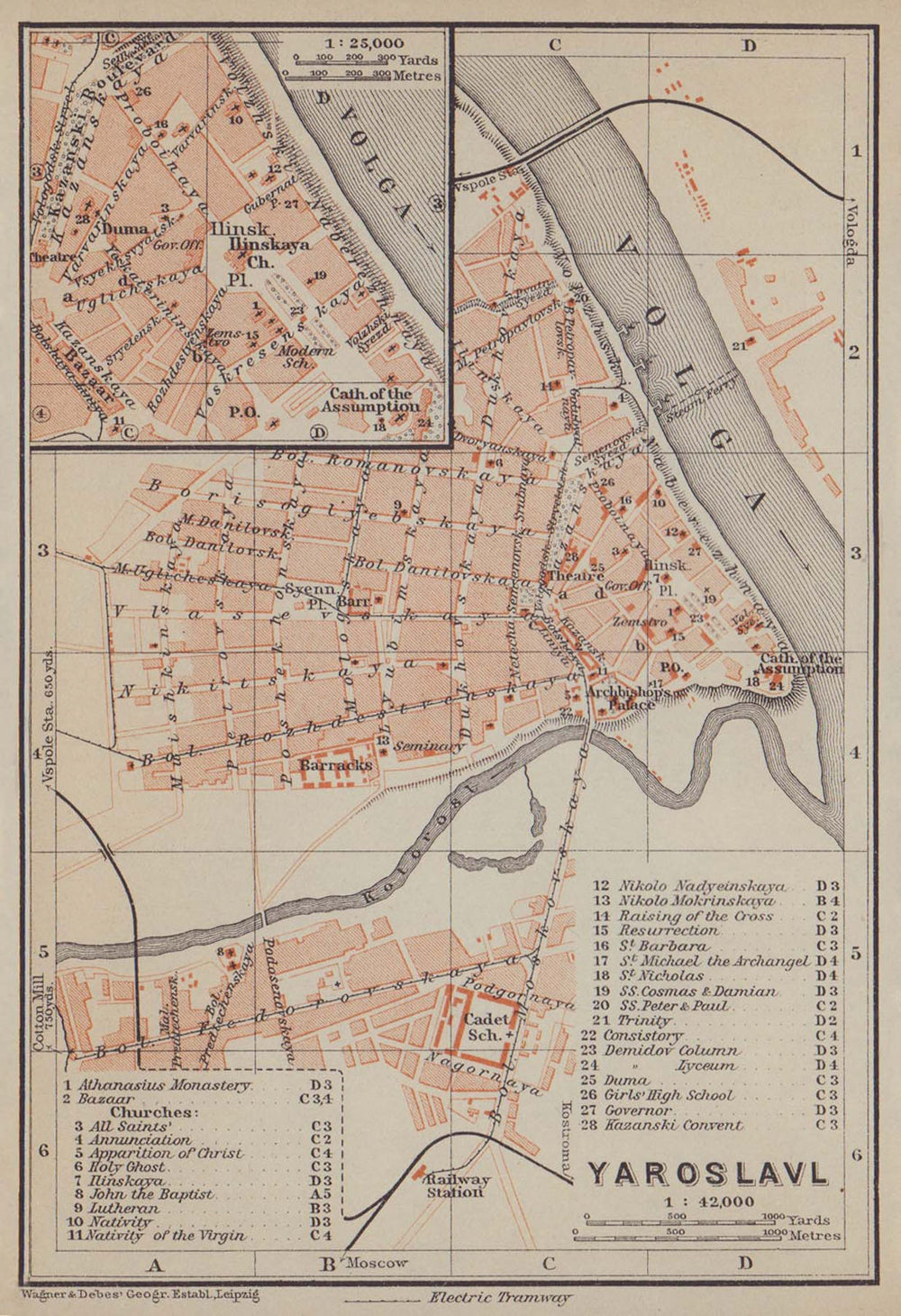 Yaroslavl town/city plan. Russia. Jarosslawl. BAEDEKER 1914 old antique map