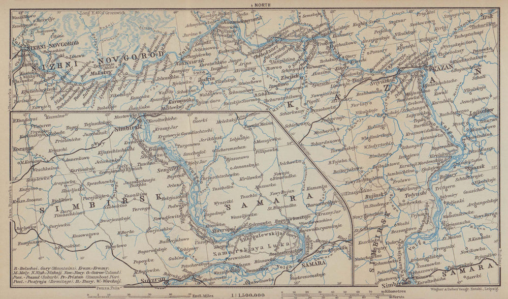 Volga River. Nizhny Novgorod - Kazan - Simbirsk - Samara. Russia 1914 old map