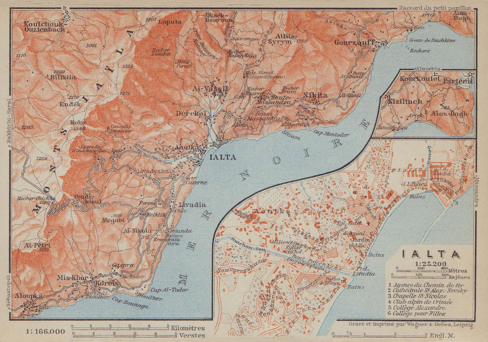 Yalta town/city plan. Ukraine. Jalta. BAEDEKER 1914 old antique map chart