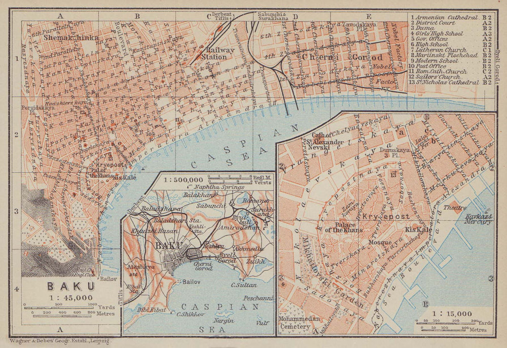 Baku town/city plan. Azerbaijan. BAEDEKER 1914 old antique map chart
