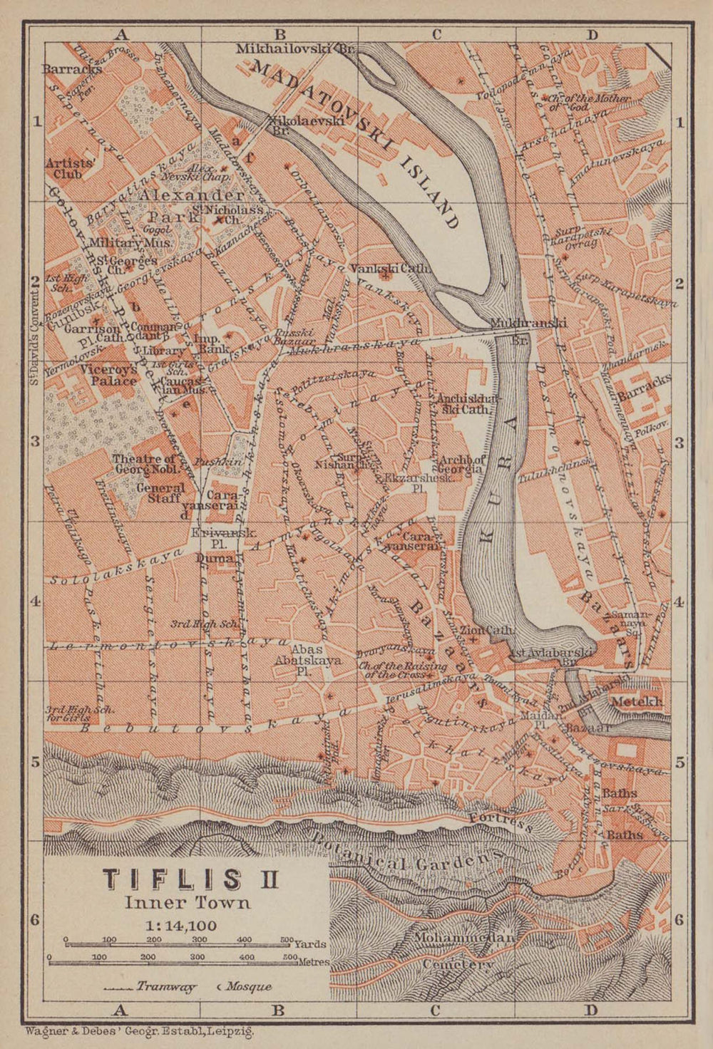 Tbilisi (Tiflis) II town/city centre plan. Georgia. BAEDEKER 1914 old map