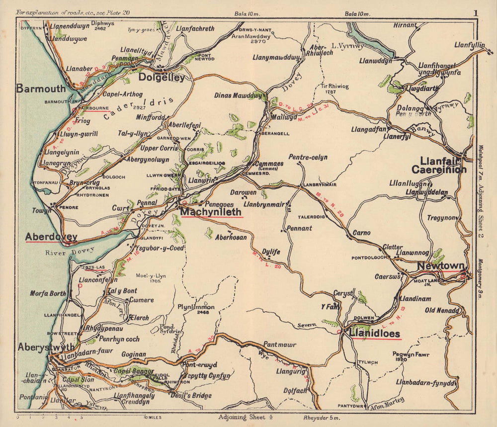 Mid Wales road map. Aberdovey Aberystwyth Barmouth. BACON c1920 old