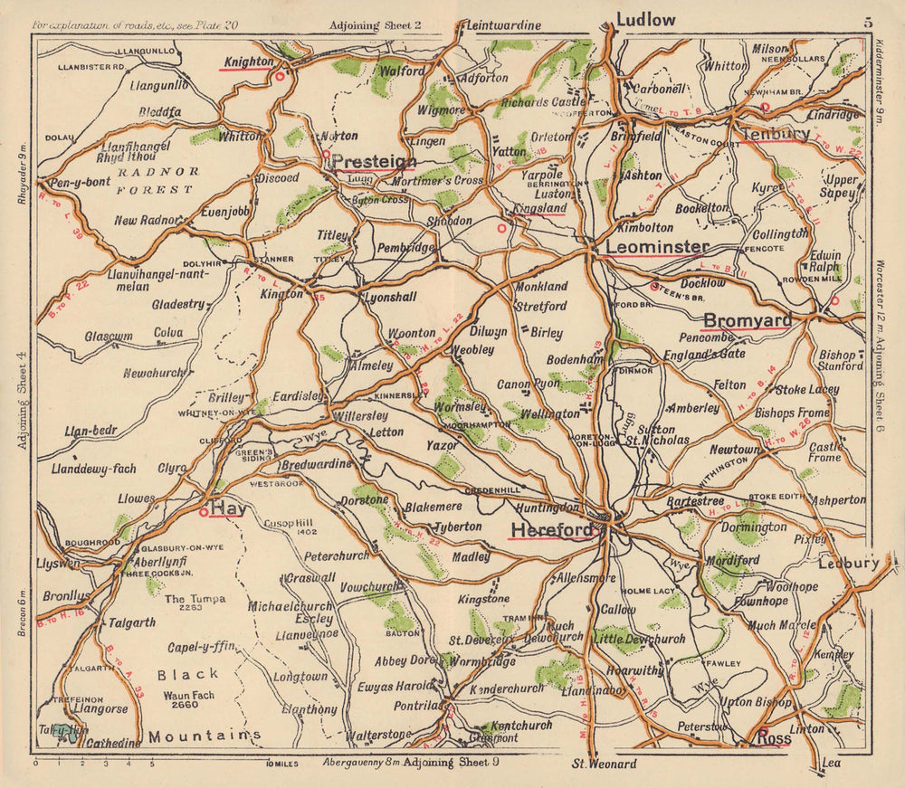 Herefordshire road map. Presteigne Leominster Bromyard. BACON c1920 old