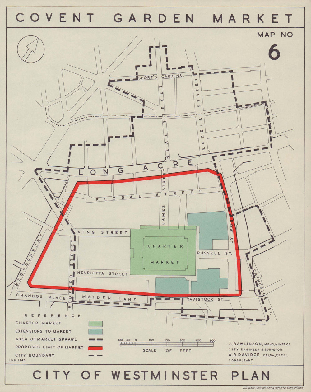 Covent Garden market. City of Westminster plan. RAWLINSON 1946 old vintage map