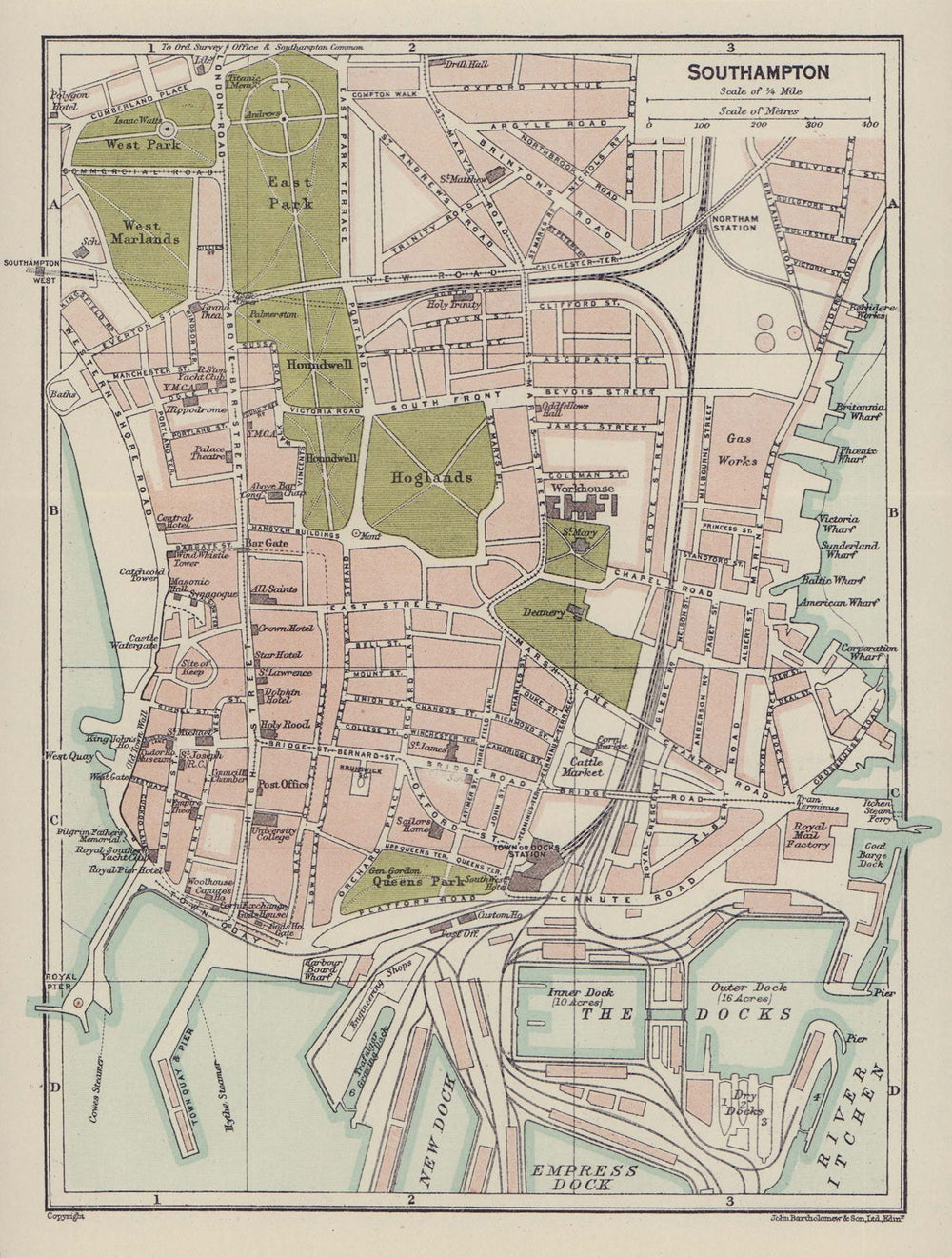 SOUTHAMPTON town city plan. Hampshire 1920 old antique vintage map chart