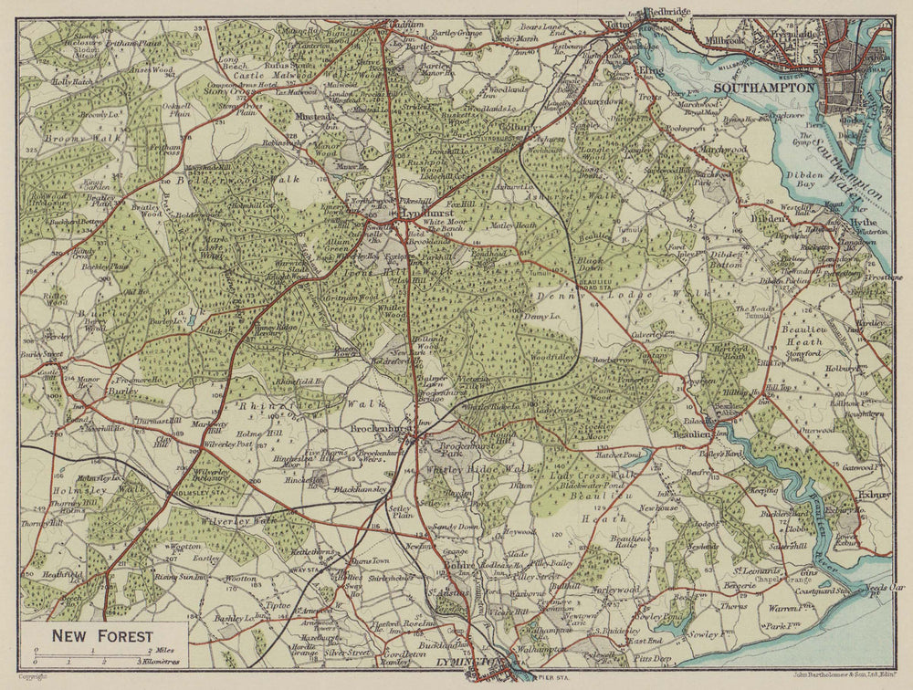 New Forest. Lyndhurst Southampton Lymington Beaulieu. Hampshire 1920 old map