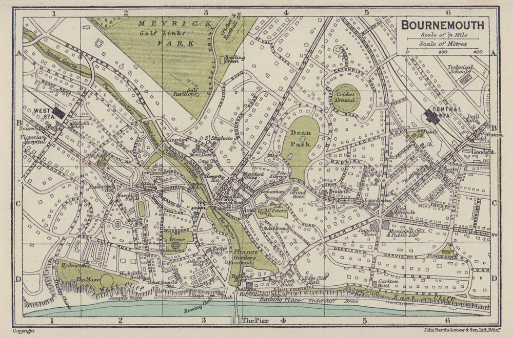 BOURNEMOUTH town city plan. Hampshire 1920 old antique vintage map chart