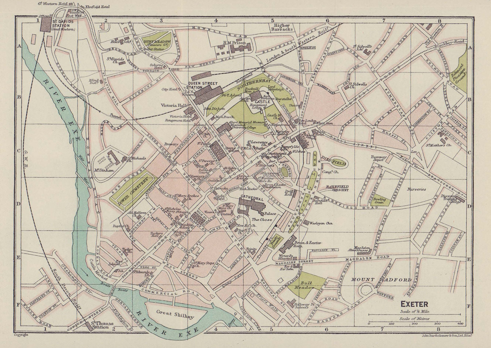 EXETER town city plan. Devon 1920 old antique vintage map chart ...