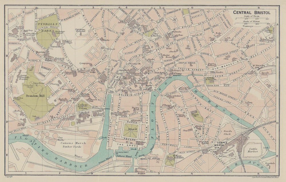 CENTRAL BRISTOL town city plan. Gloucestershire 1920 old antique map chart