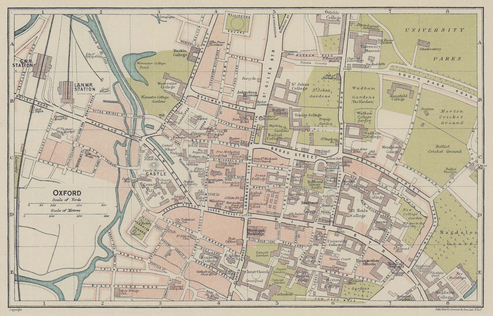 OXFORD town city plan. University colleges. Oxfordshire 1920 old antique map