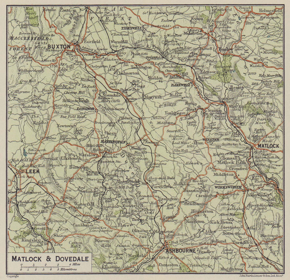 Matlock & Dovedale. Buxton Ashbourne Bakewell. Derbyshire Peak District 1920 map