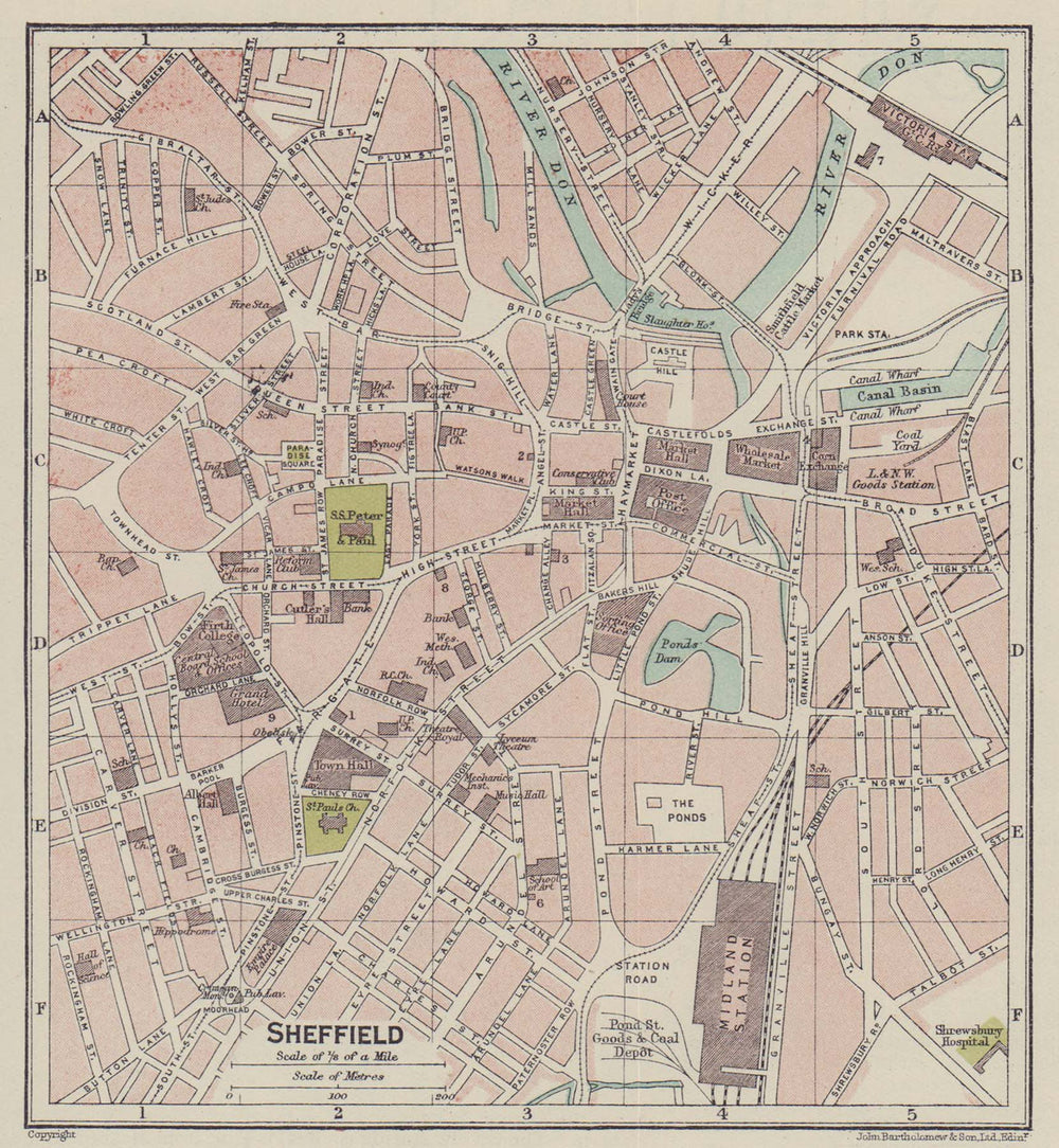 SHEFFIELD town city plan. Yorkshire 1920 old antique vintage map chart