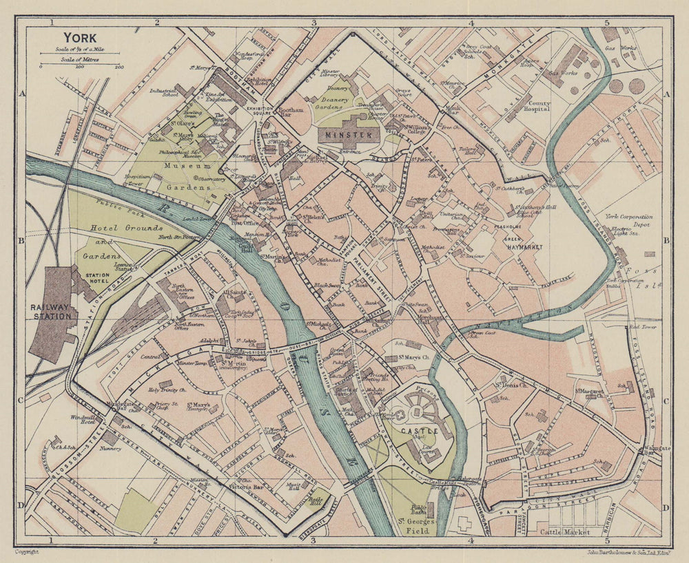 YORK town city plan. Yorkshire 1920 old antique vintage map chart