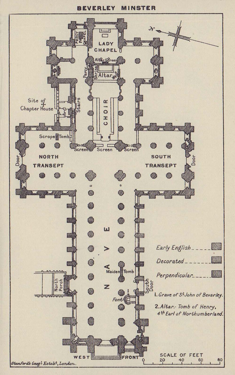 Beverley Minster ground floor plan. Yorkshire 1920 old antique map chart
