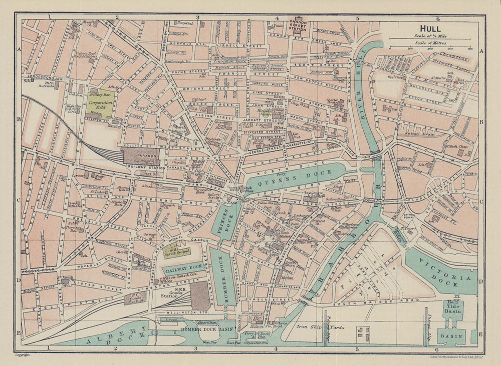 HULL town city plan. Yorkshire 1920 old antique vintage map chart