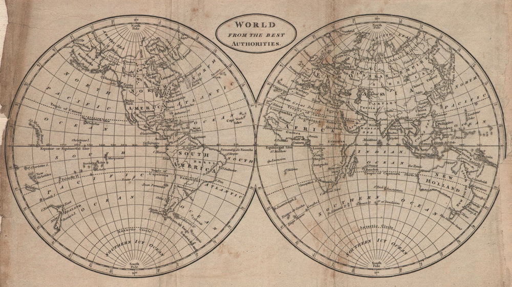 World from the best authorities by Richard Brookes 1812 old antique map chart