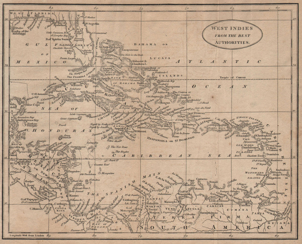 West Indies from the best authorities by Richard Brookes 1812 old antique map