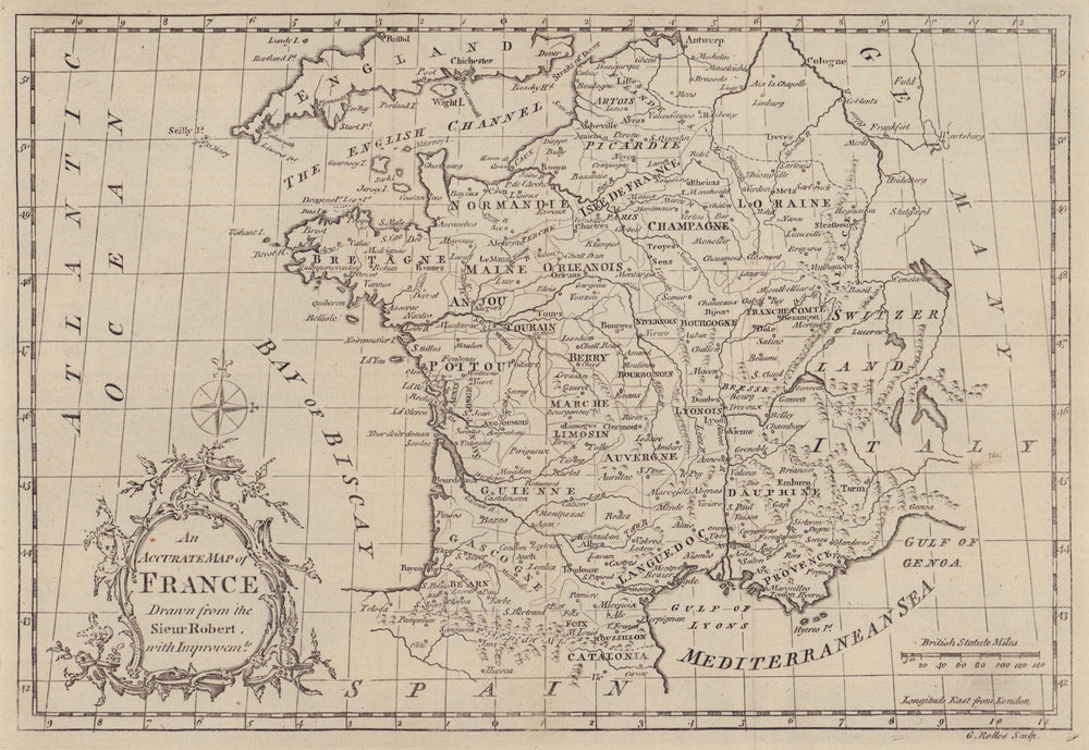 An accurate map of France drawn from the Sieur Robert… ROLLOS 1766 old