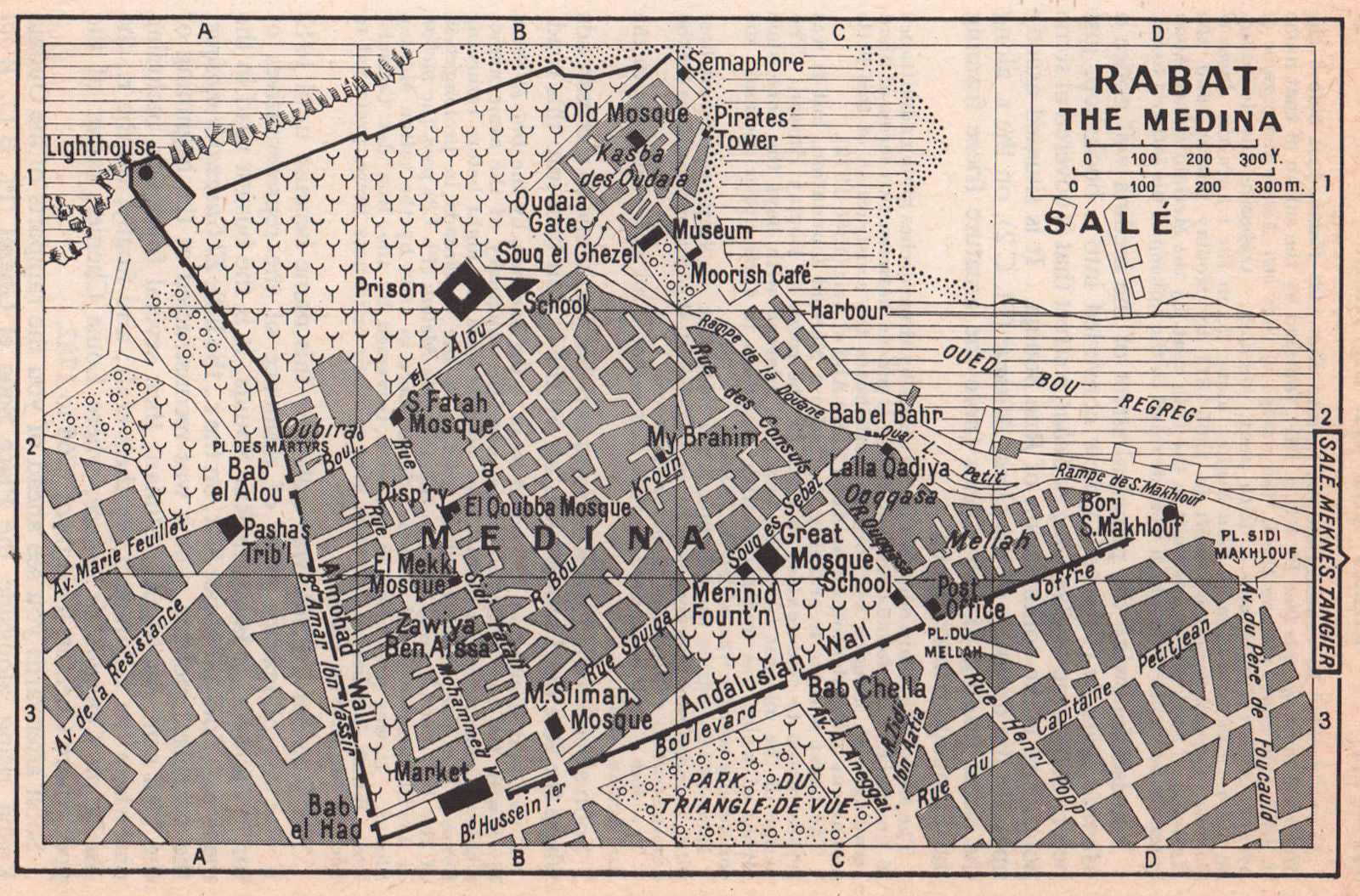 Rabat - the Medina vintage town city tourist plan. Morocco 1966 old map ...